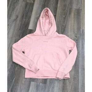 Calvin Klein Women's Pink Sweet Capuche Femme Crop Hoodie Medium Logo Sweatshirt
